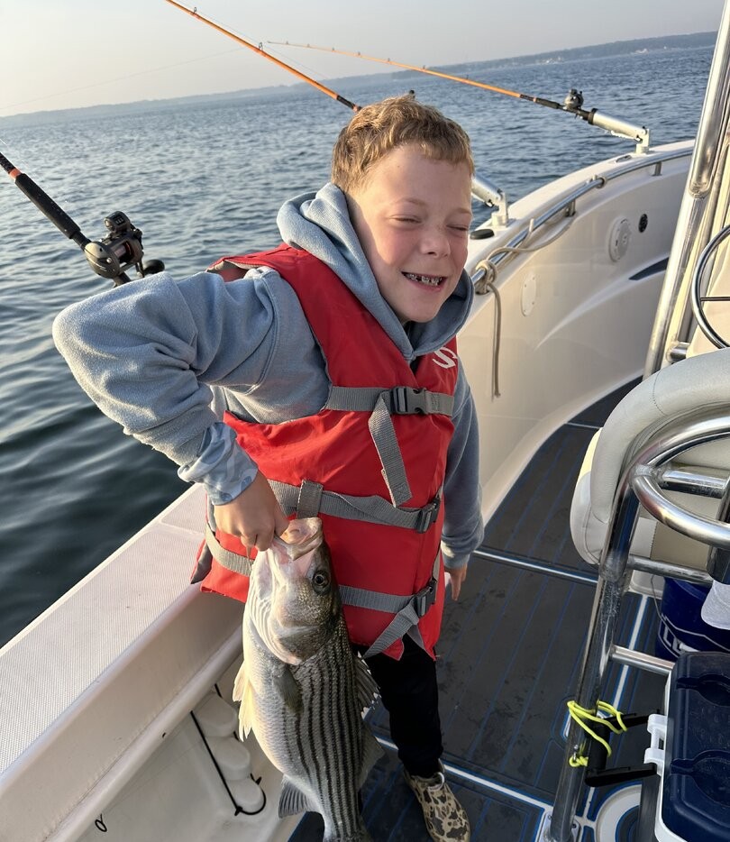 Striped bass catch on fishing boat in Columbia SC waters