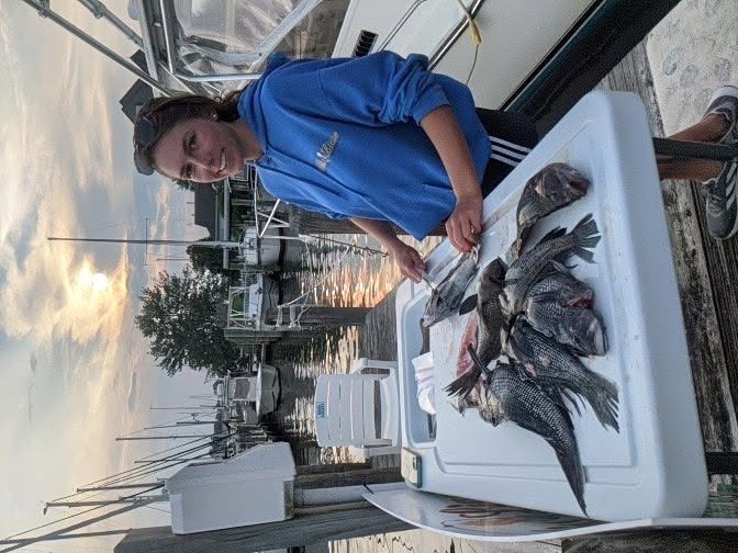Fresh catch of fish displayed in cooler on fishing charter boat in Forked River NJ