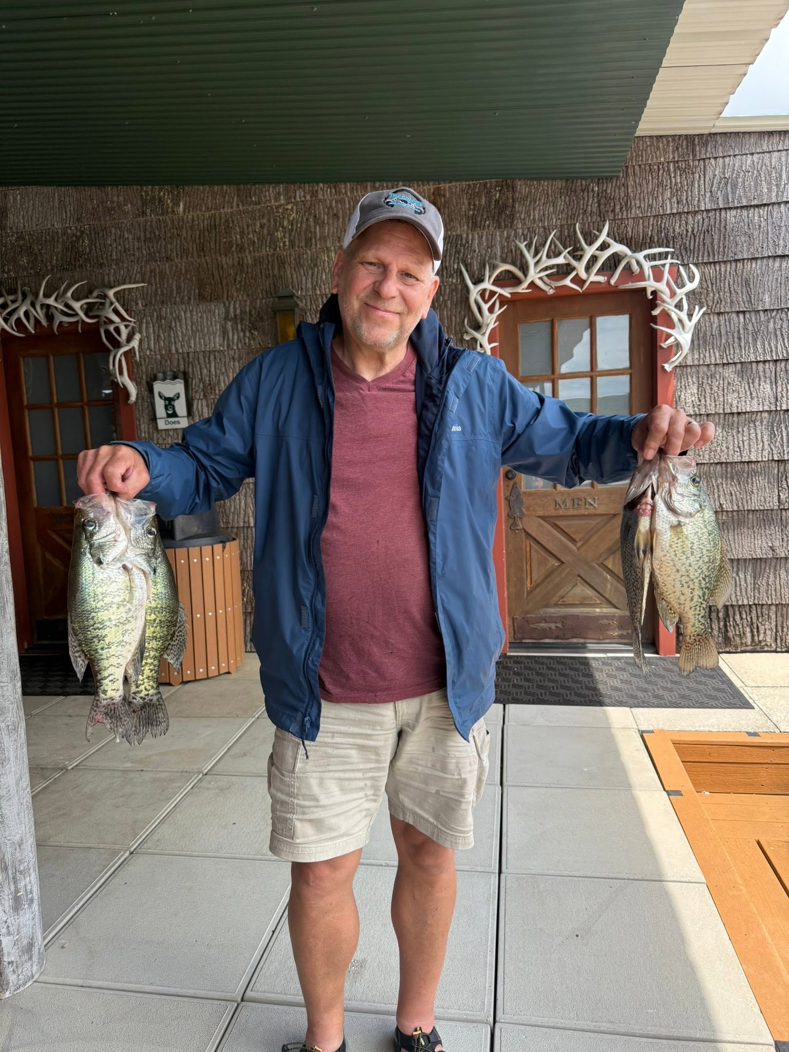 Successful crappie fishing trip in Branson MO showing two nice fish caught