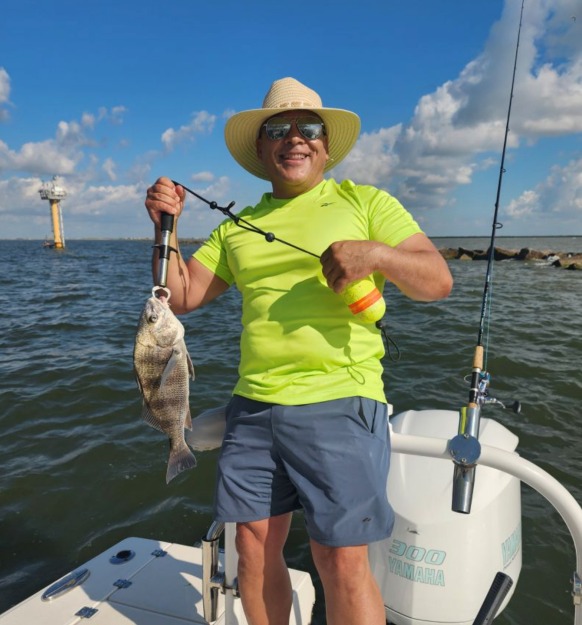 Black drum fish caught during fishing trip in Galveston TX