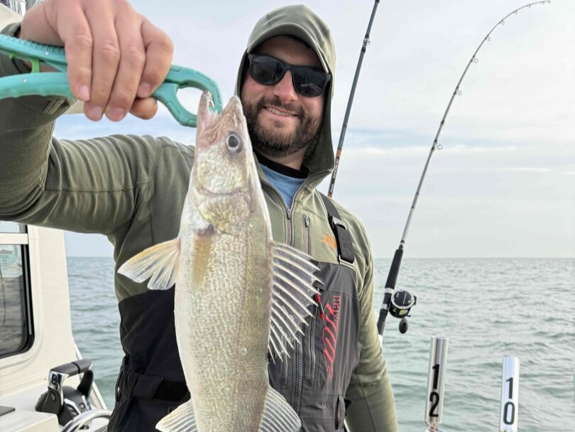 Cleveland Lake Erie fall walleye fishing trip aboard 30-foot Defiance charter boat with Captain Mike
