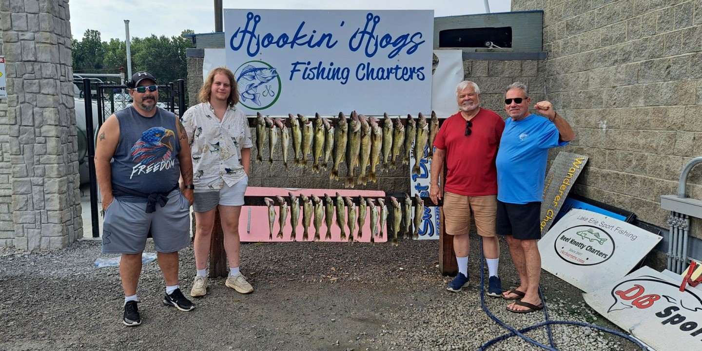 Anglers fishing for walleye on Lake Erie from 19-foot Ranger boat with Captain Mike
