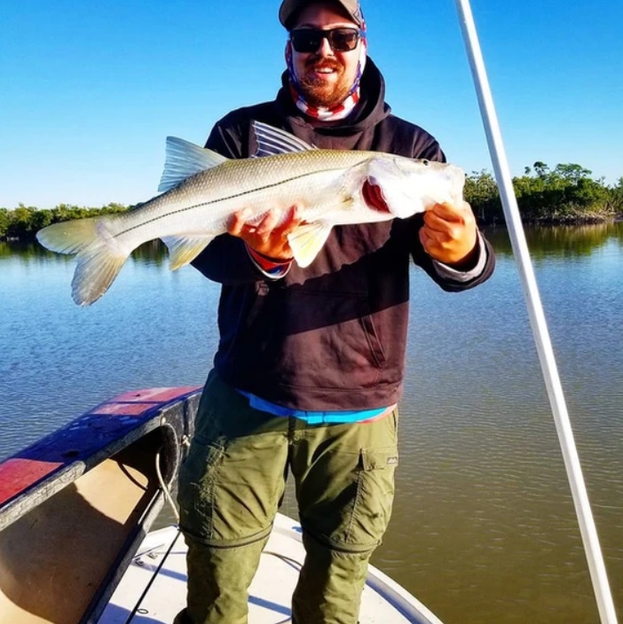 A snook fish being caught while fishing in Islamorada