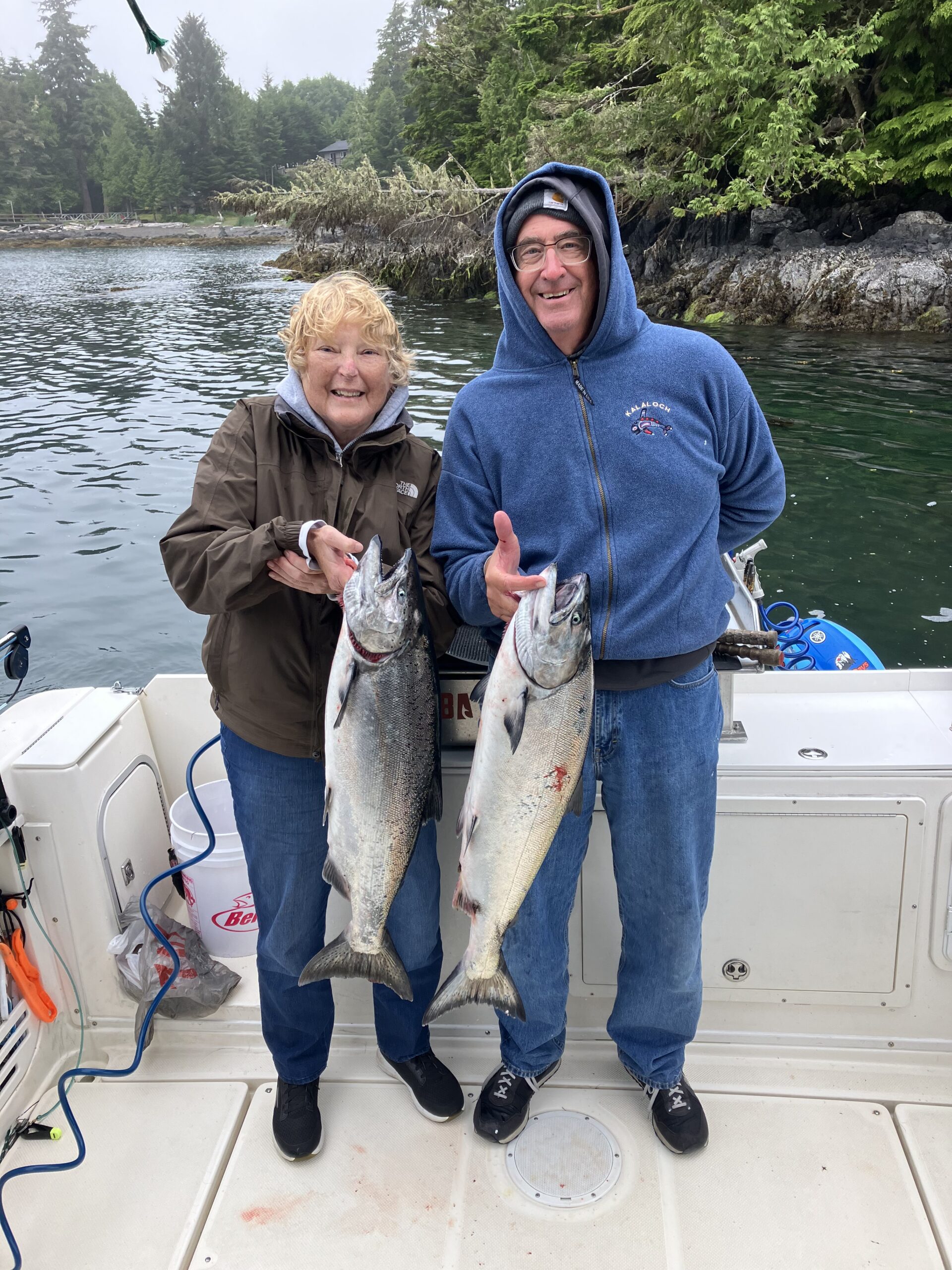Two chinook salmon and coho salmon fishing in Ucluelet, British Columbia