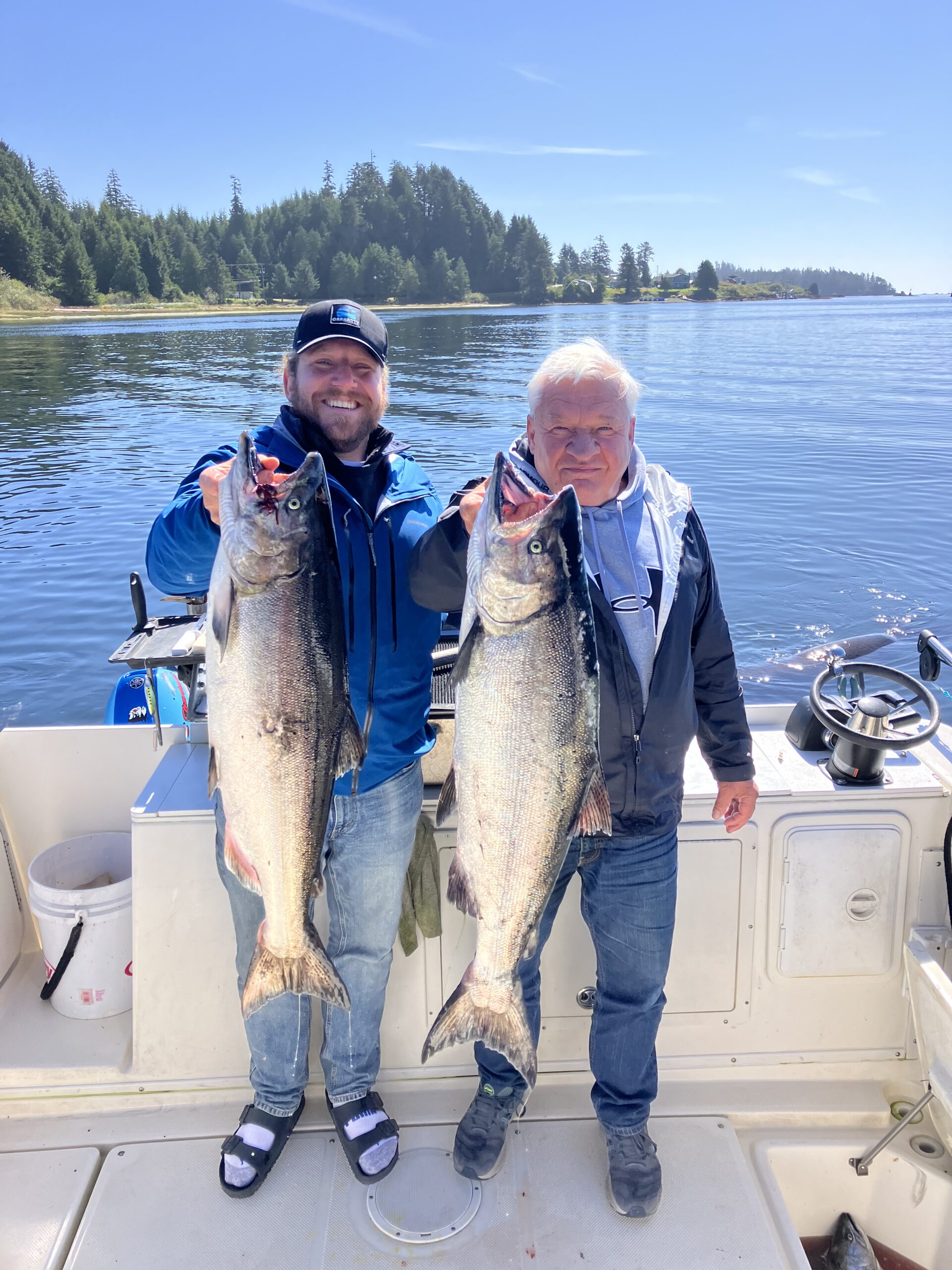 Two chinook salmon, a great fishing catch in Ucluelet