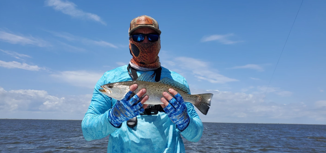 Fishing photo of a spotted weakfish, 17 inches long, caught in LA