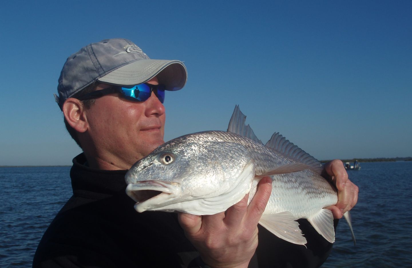 Angler holding a black drum fish in Florida
