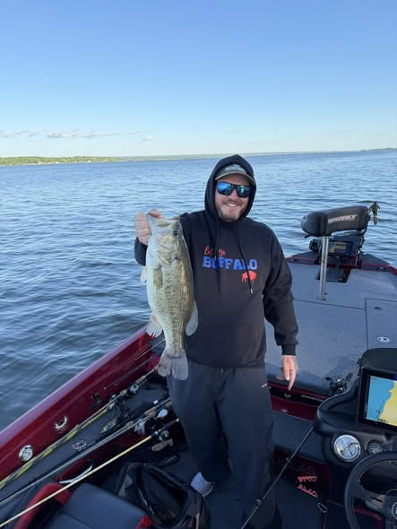 Bass fishing catch displayed on boat in North Tonawanda NY waters