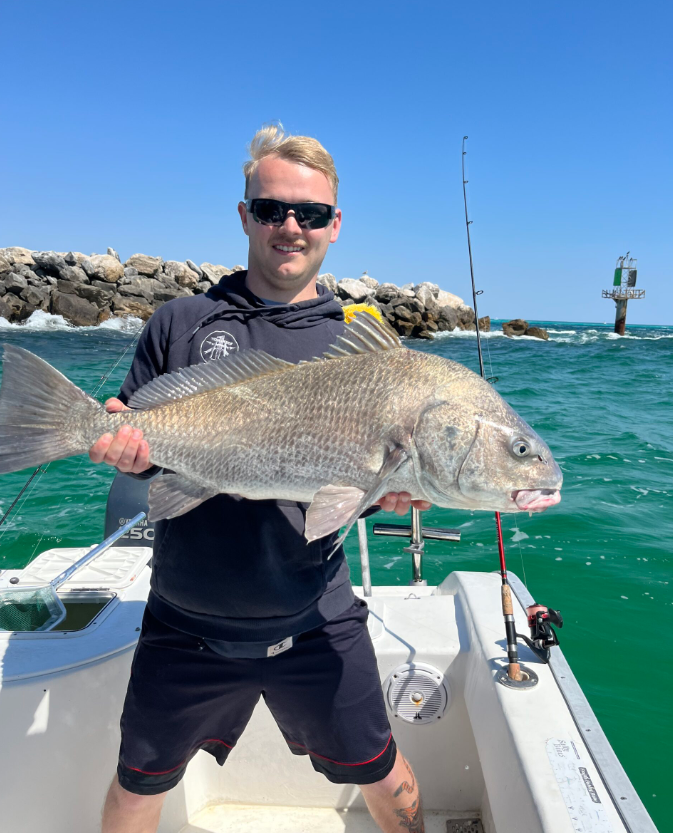 A single black drum fish caught on Okaloosa Island