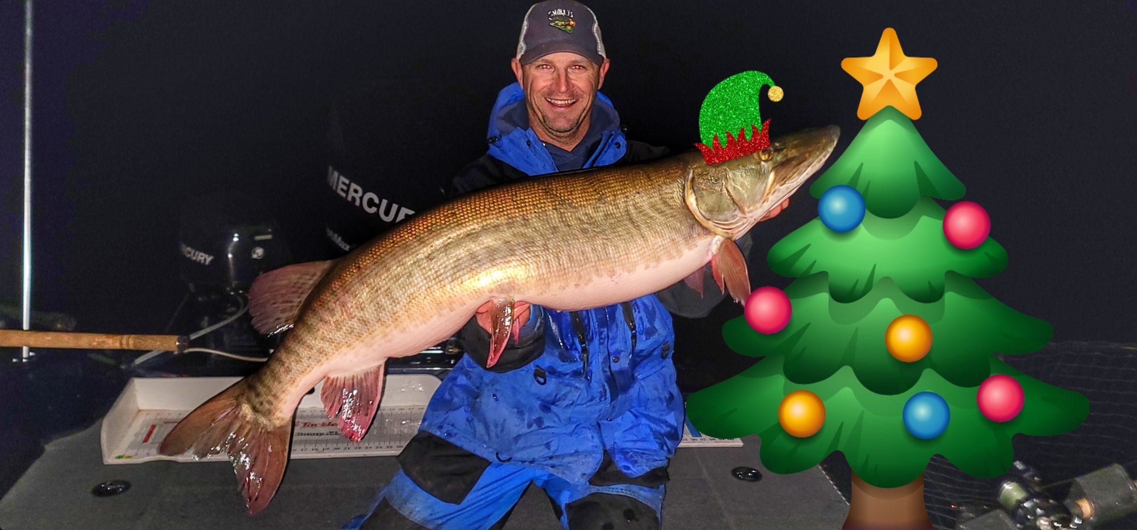 Large muskellunge catch displayed on fishing boat in Waukesha WI
