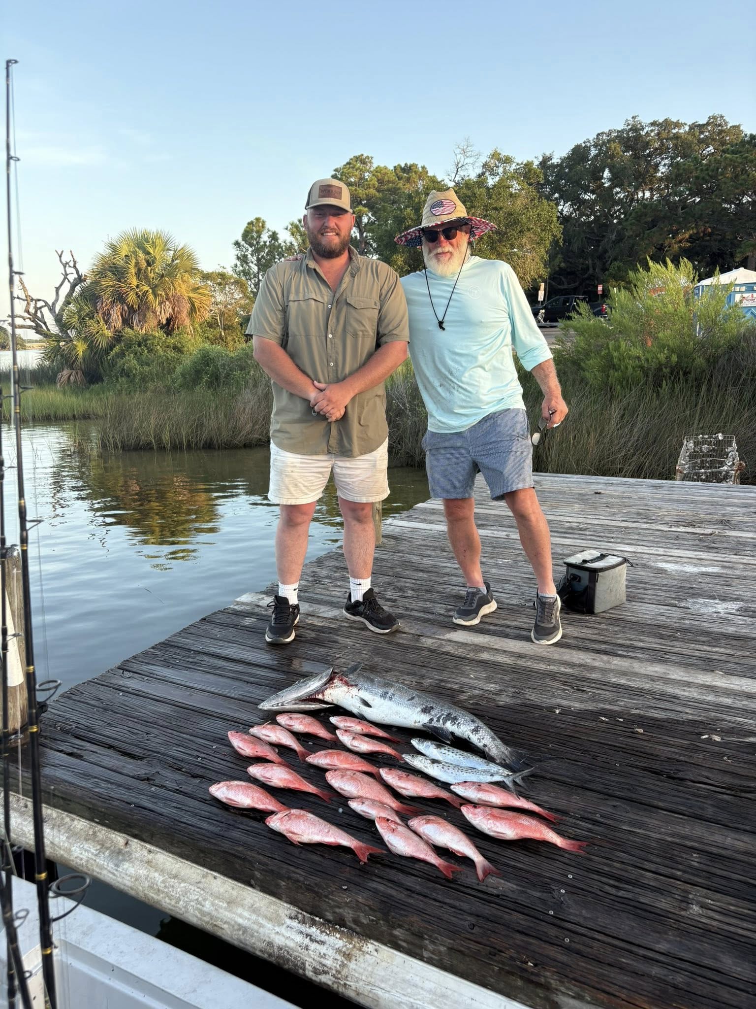 Fresh caught fish displayed on wooden dock in Pensacola FL