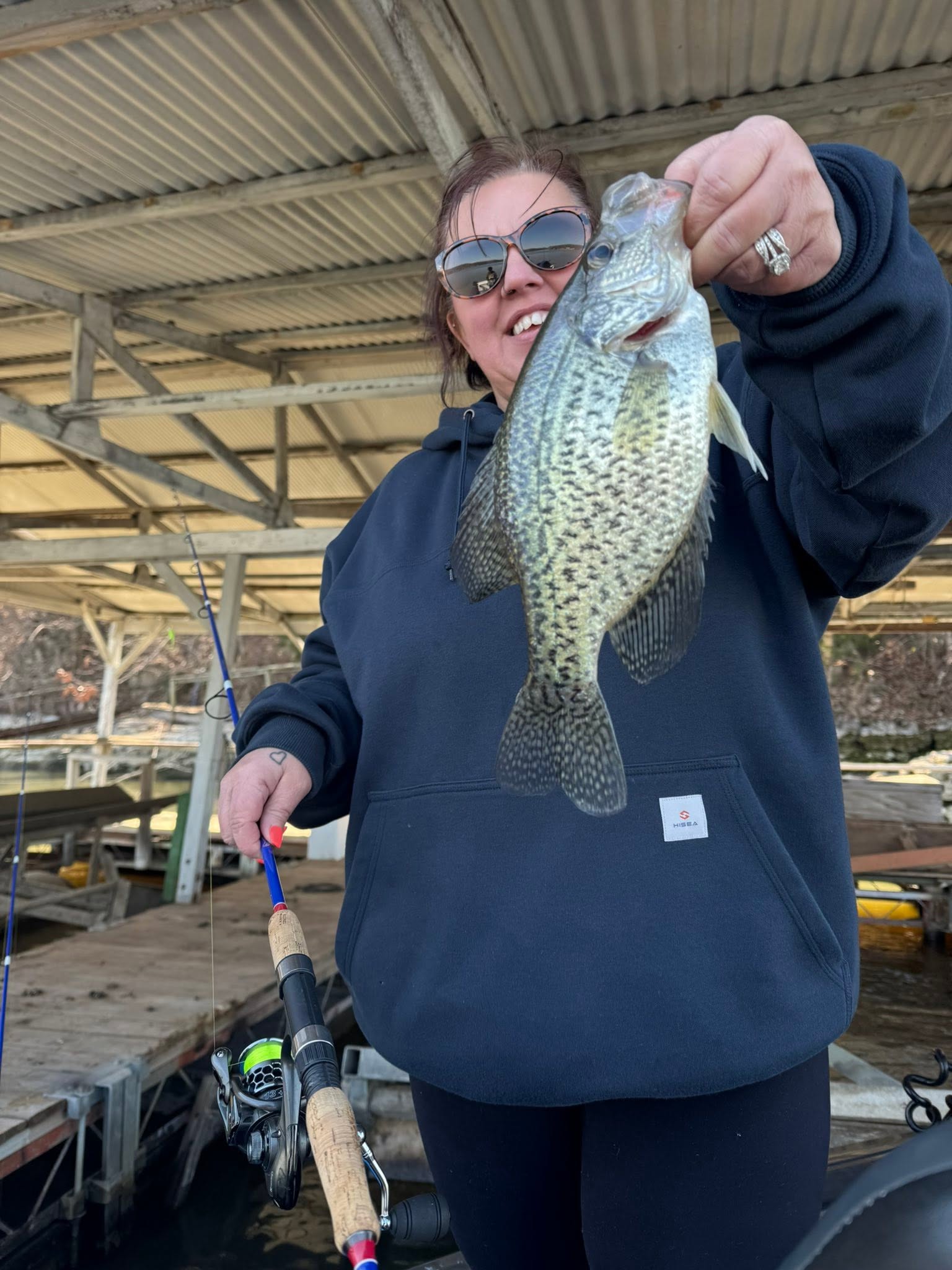 Crappie catch displayed at fishing dock in Bolivar MO
