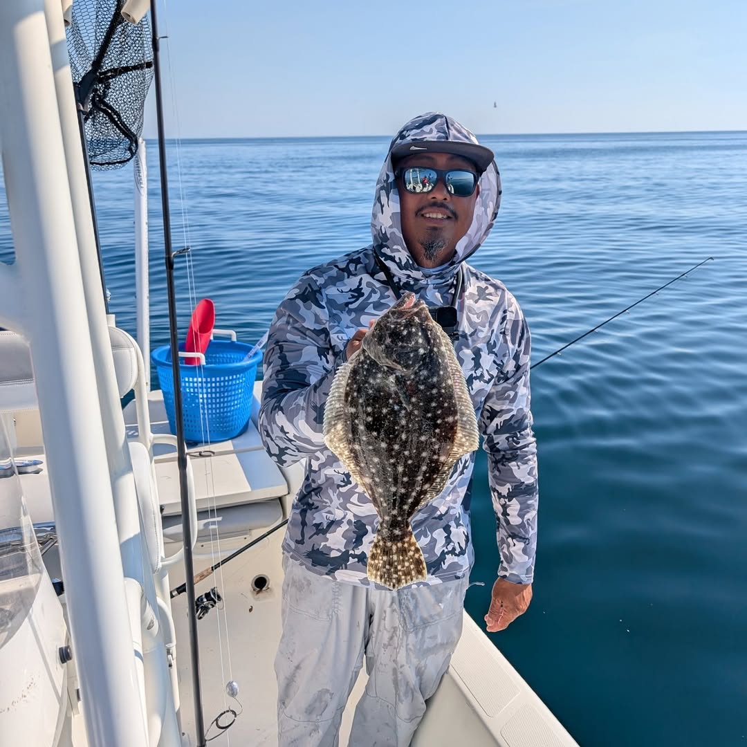 Summer flounder catch displayed on fishing boat in St. Petersburg FL waters