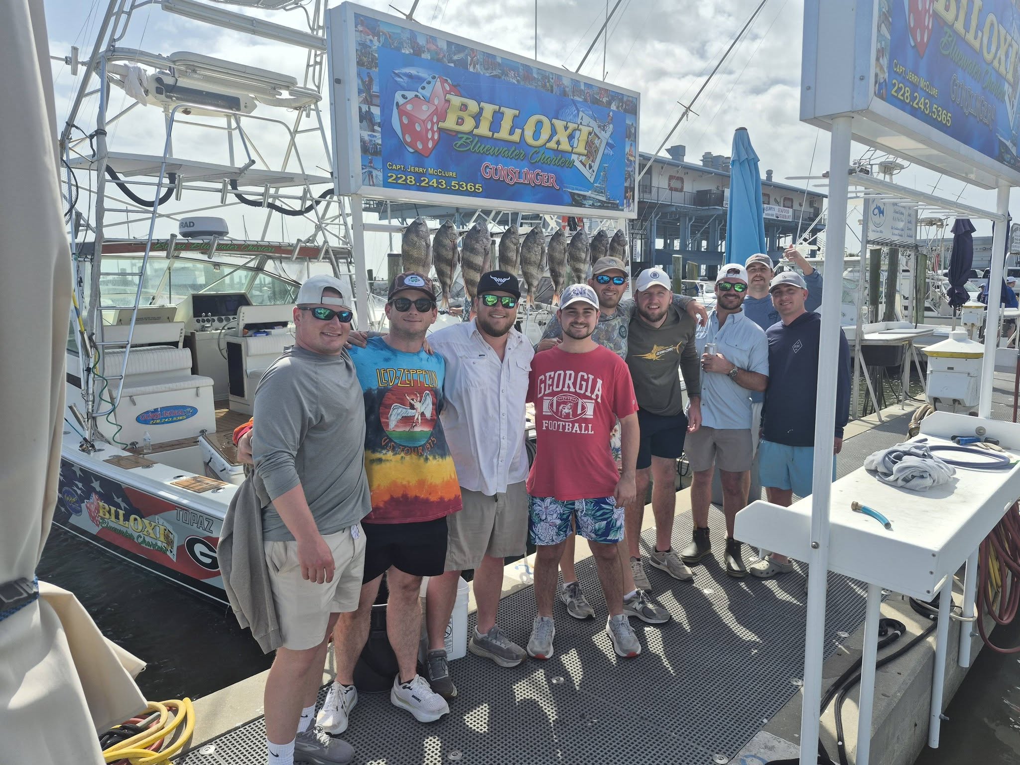 Successful American eel fishing trip in Biloxi Mississippi with multiple fish catch displayed