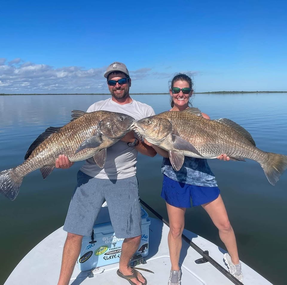Two large black drum fish caught while fishing in Destin FL waters