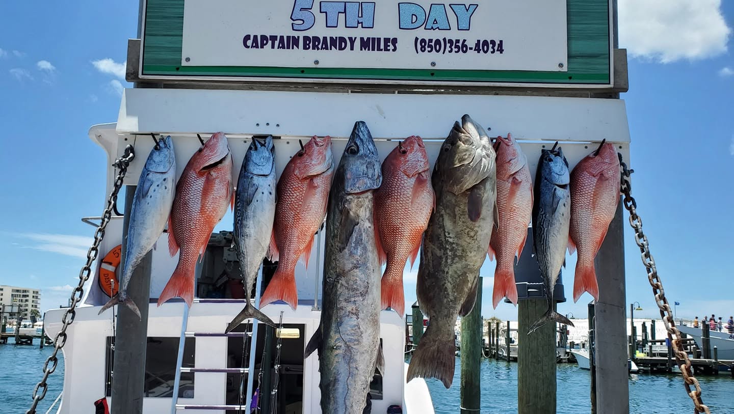 Fishing boat trolling in Gulf waters off Destin FL targeting mackerel tuna and shark
