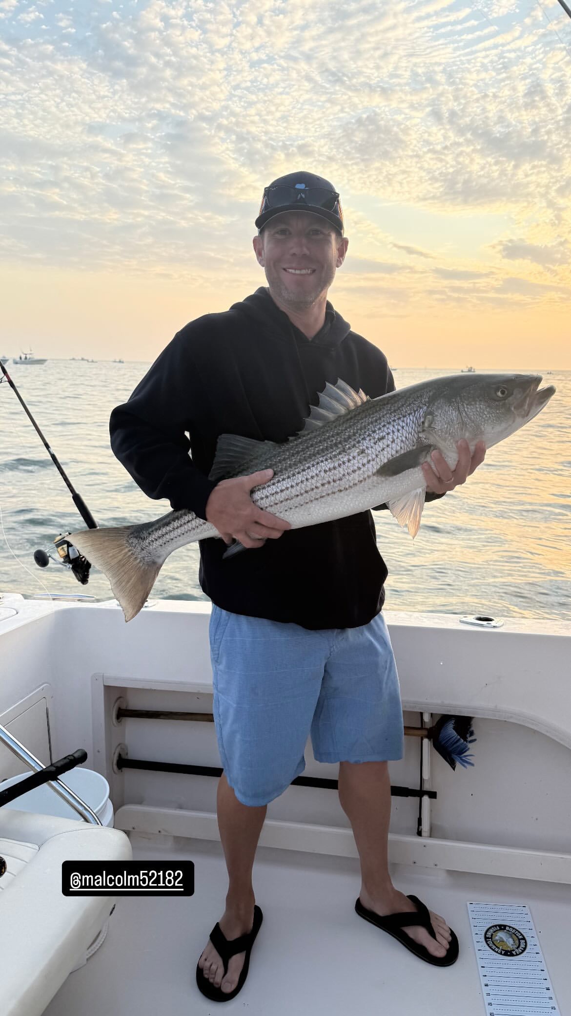 Striped bass caught during fishing charter in Boston MA waters