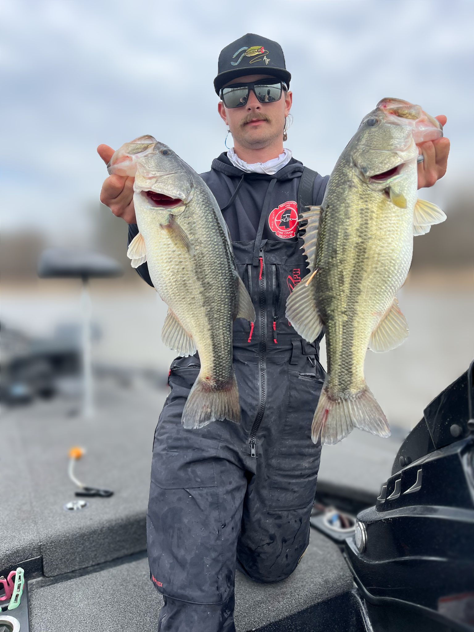 Two bass caught during fishing trip in Ridgeland MS