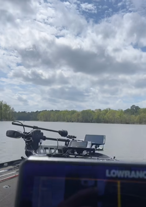 Fishing boat with trolling motor setup on lake in Ridgeland MS