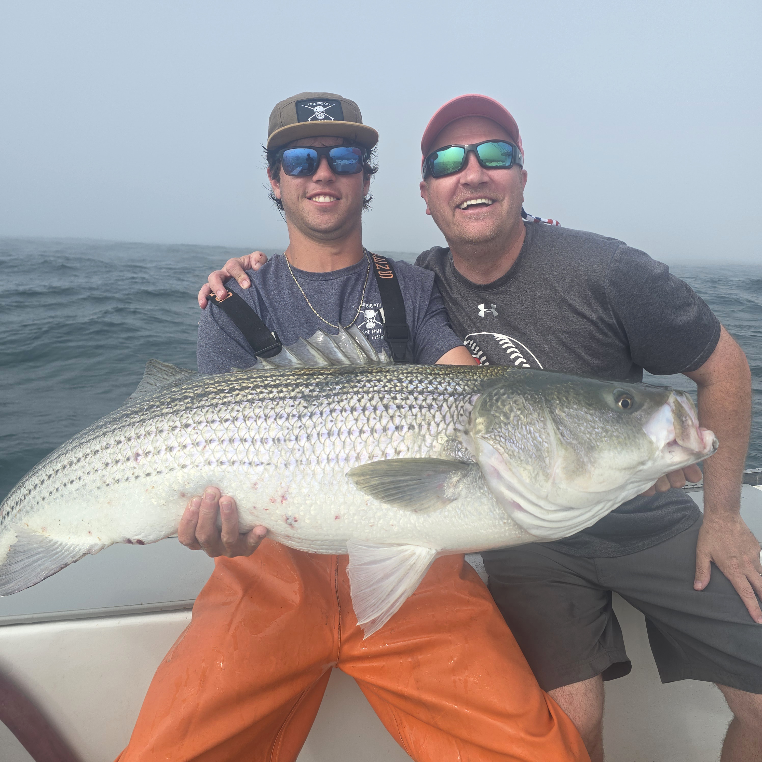 Large striped bass caught fishing in Narragansett RI waters