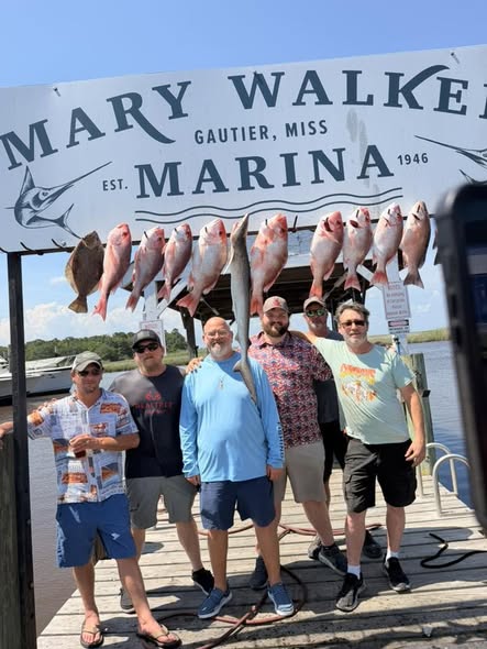 Fresh caught red snapper displayed at Mary Walker Marina in Mississippi
