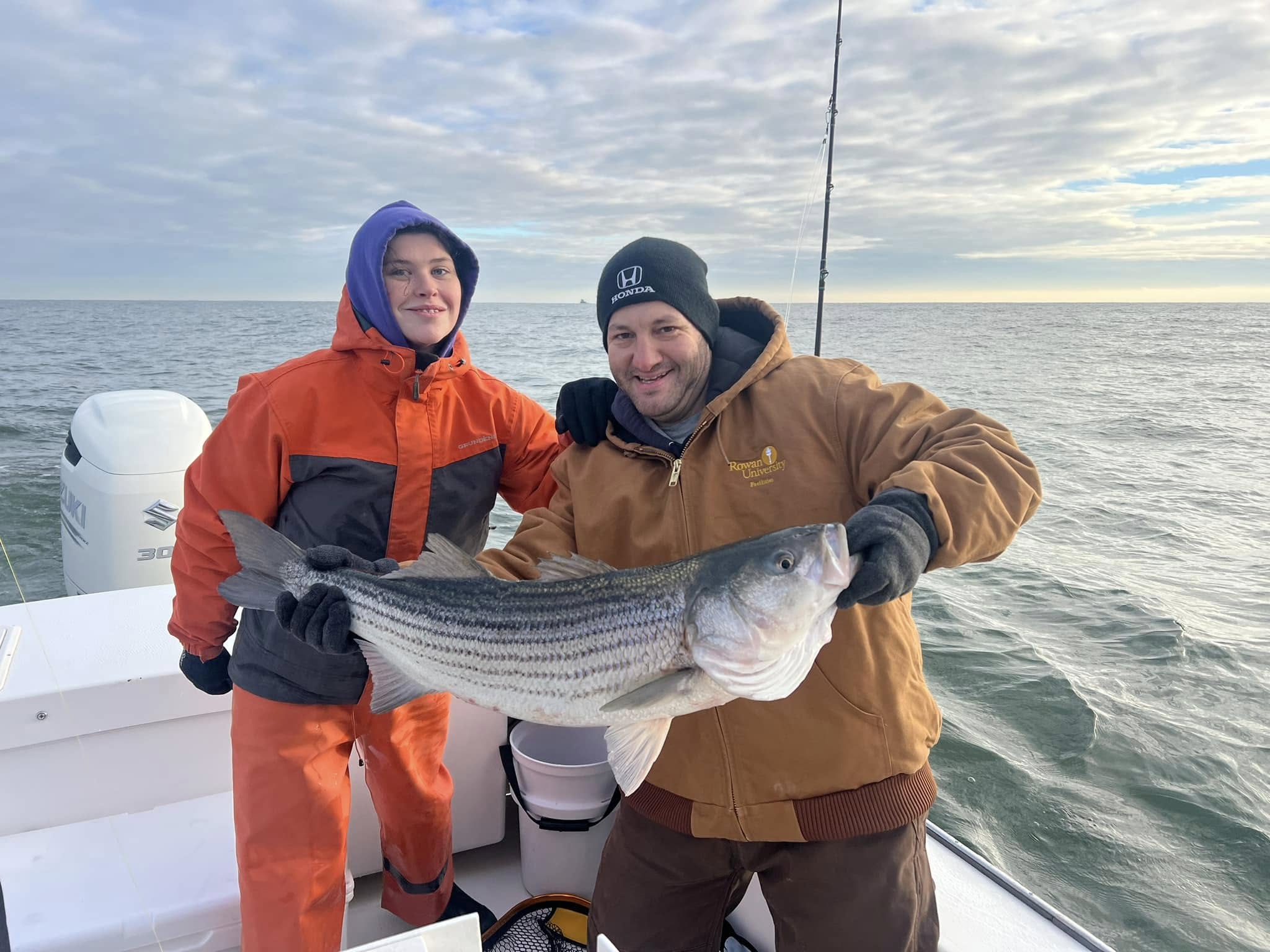 Fresh caught striped bass being displayed on fishing boat in Brigantine NJ waters