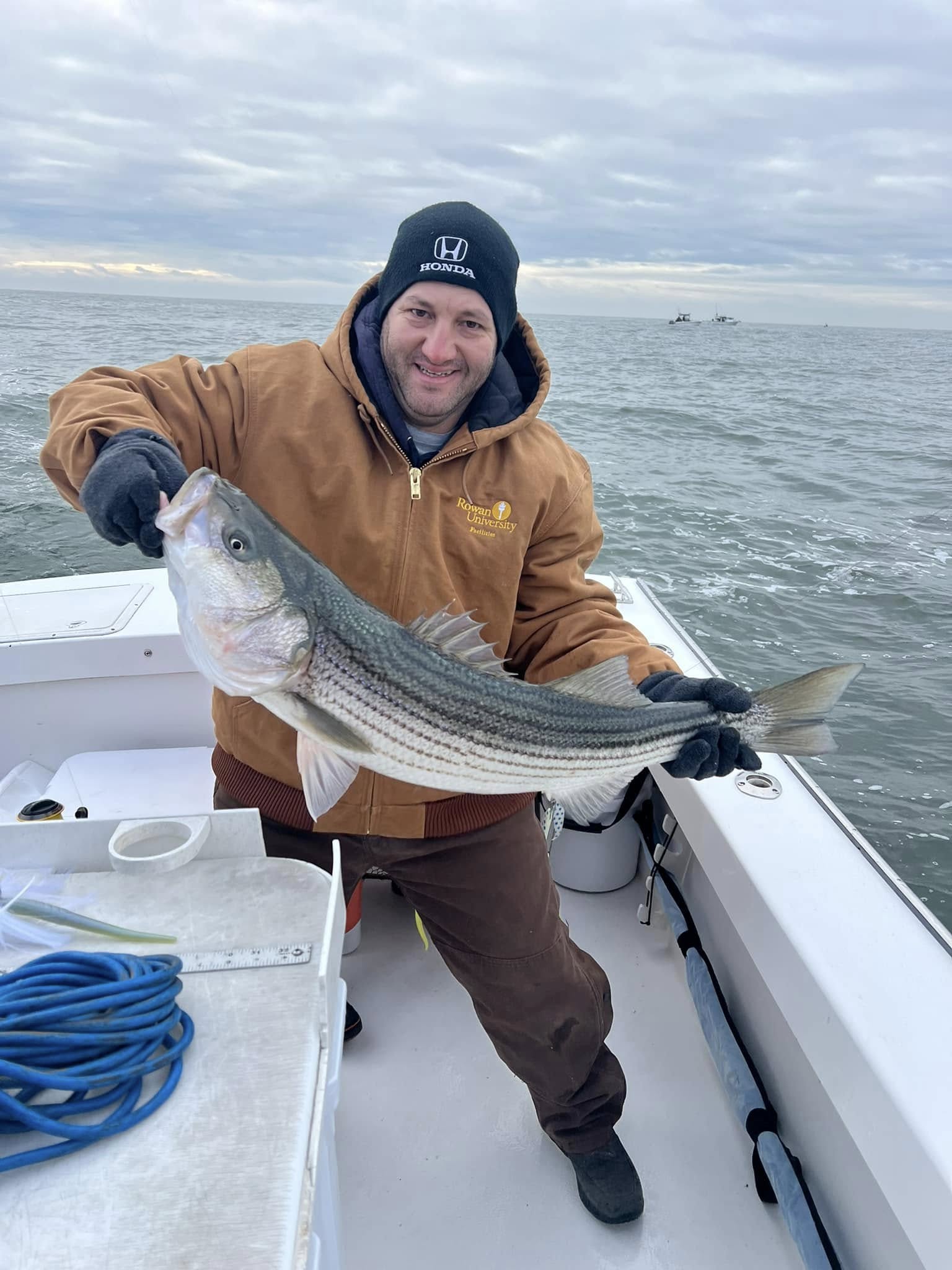 Striped bass caught while fishing in Brigantine NJ waters from boat