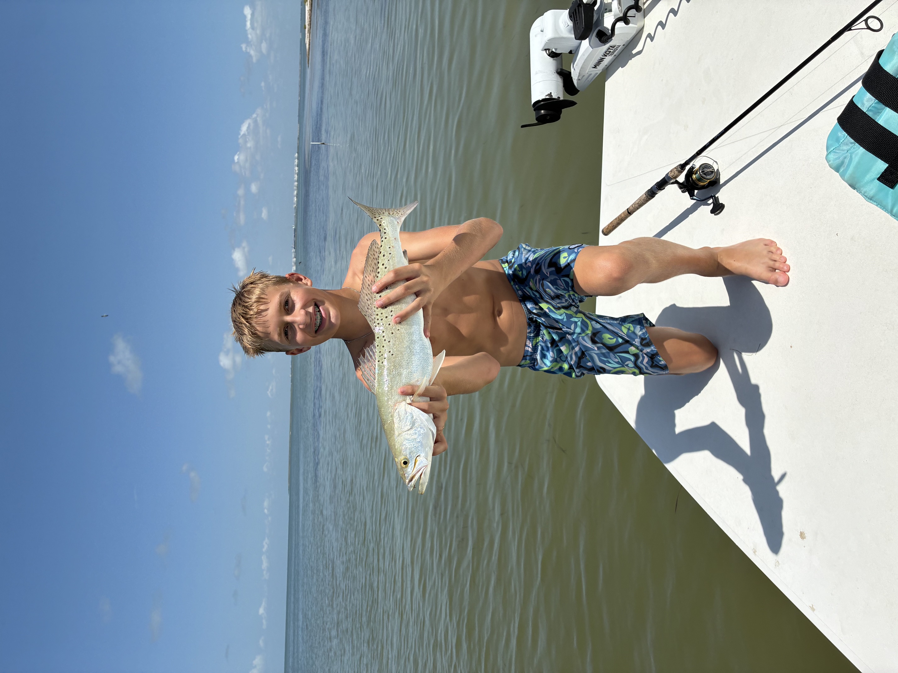 Speckled trout catch displayed on fishing boat in Port Aransas TX