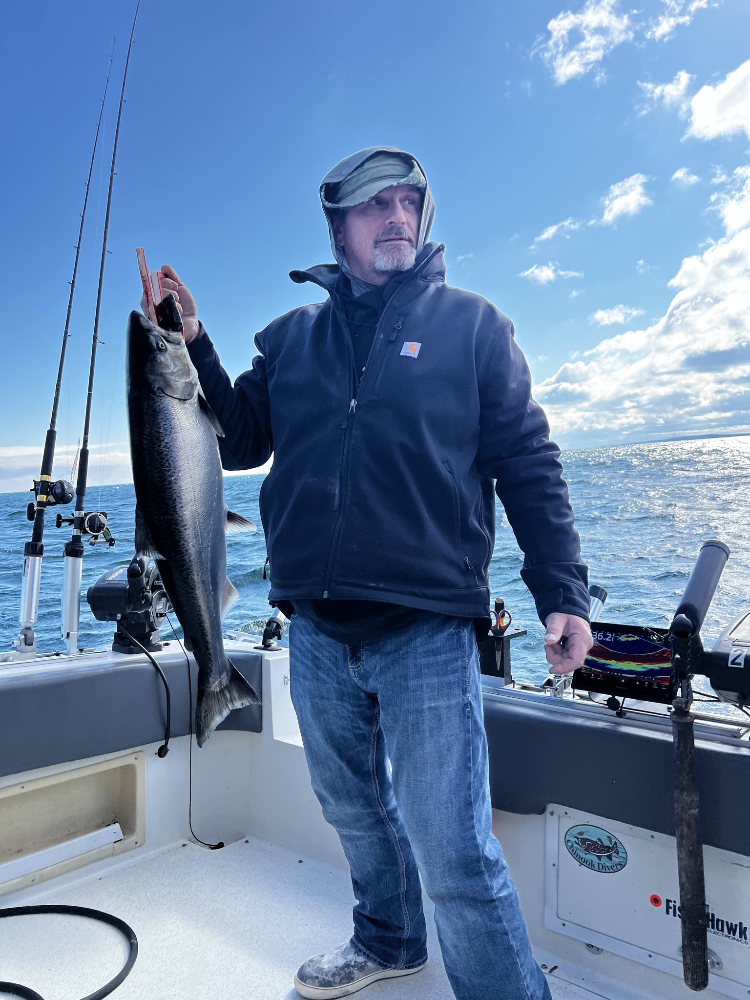 Coho salmon caught while fishing in Sodus Point NY on fishing boat