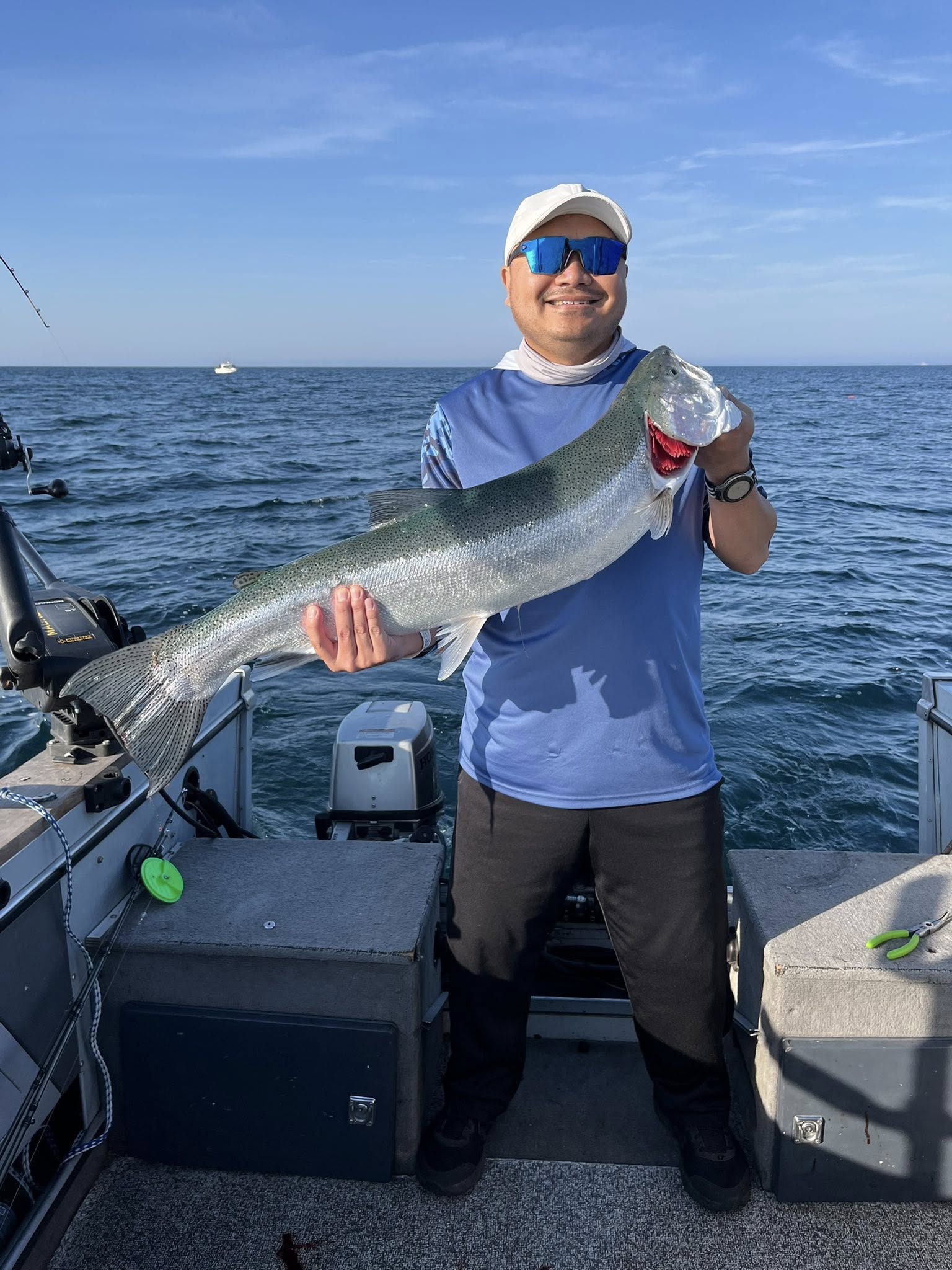Large salmon caught while fishing on Lake Michigan near Sheboygan Wisconsin