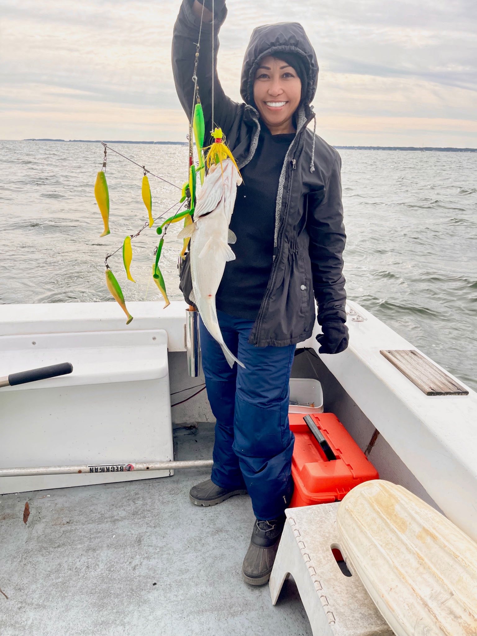 Fishing charter in Colonial Beach VA with caught fish displayed on boat deck