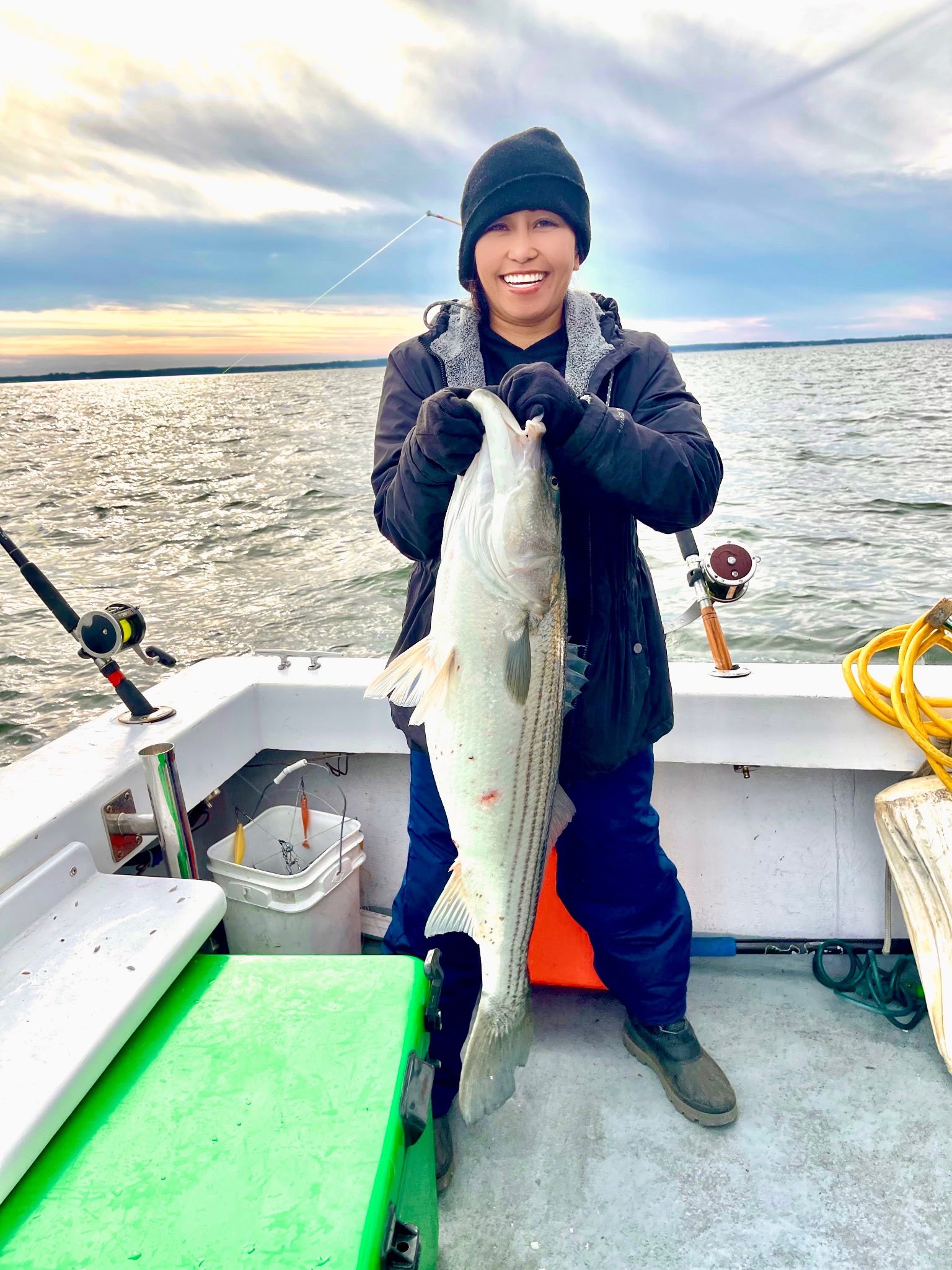 Large striped bass caught during fishing charter in Colonial Beach VA