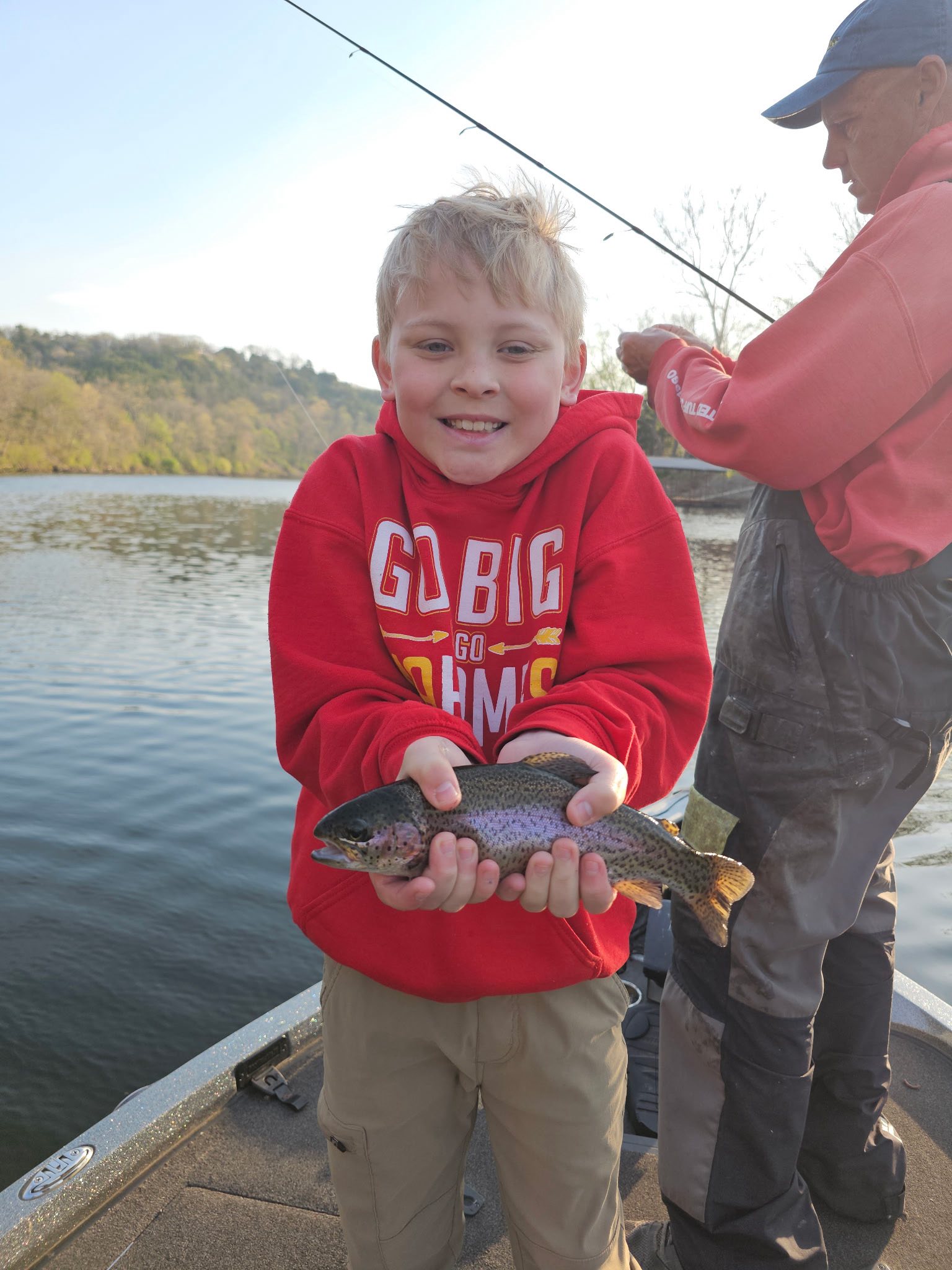 Rainbow trout catch on fishing boat in Branson MO