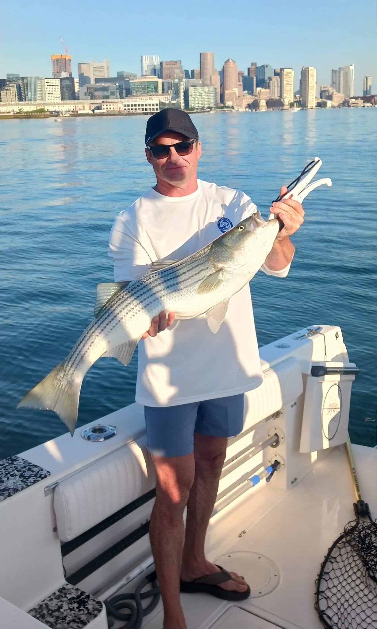 Striped bass caught by angler in Boston