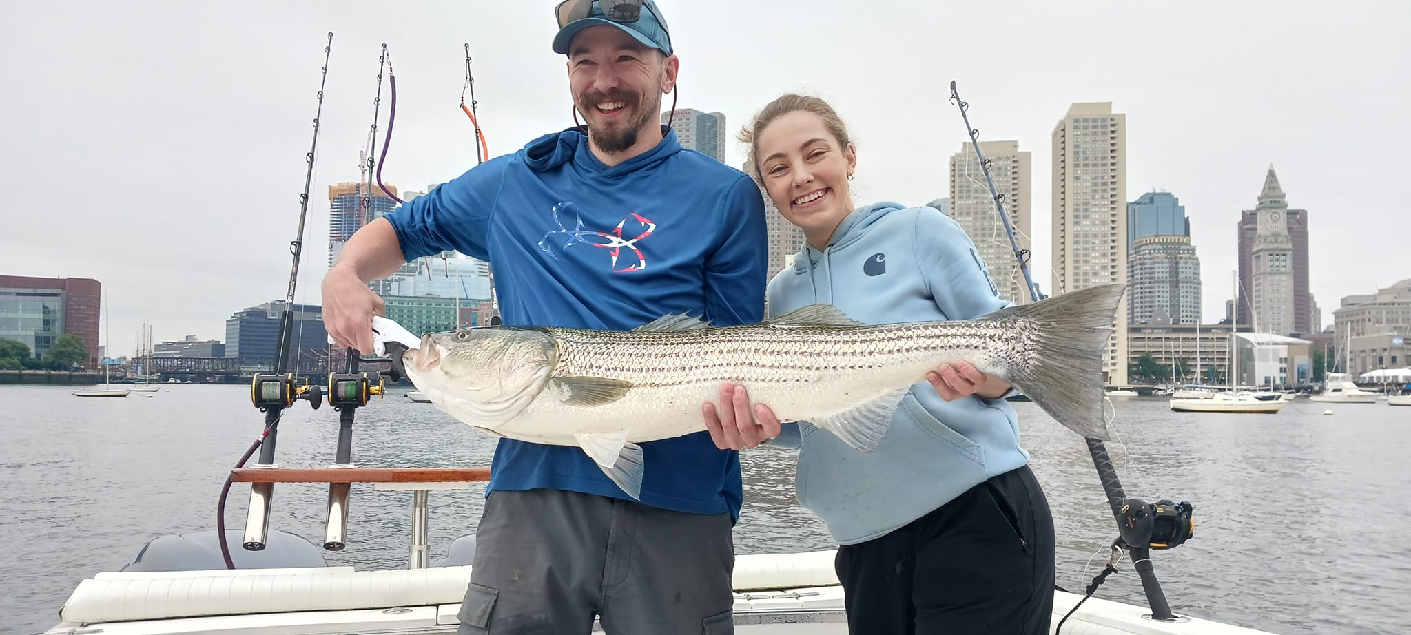 Striped bass caught fishing in Boston