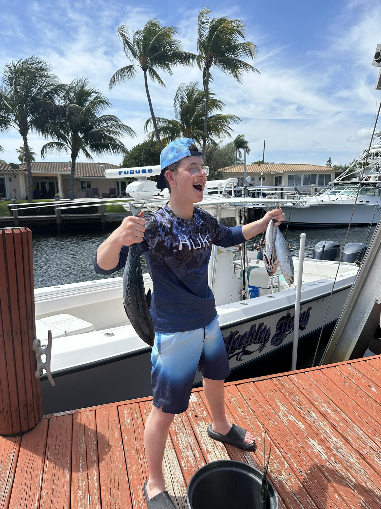 Little Tunny catch displayed on fishing charter dock in Pompano Beach FL