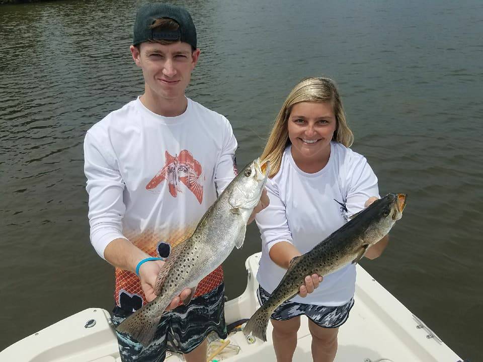 Two spotted weakfish, 15 inches long, caught in Palm Bay