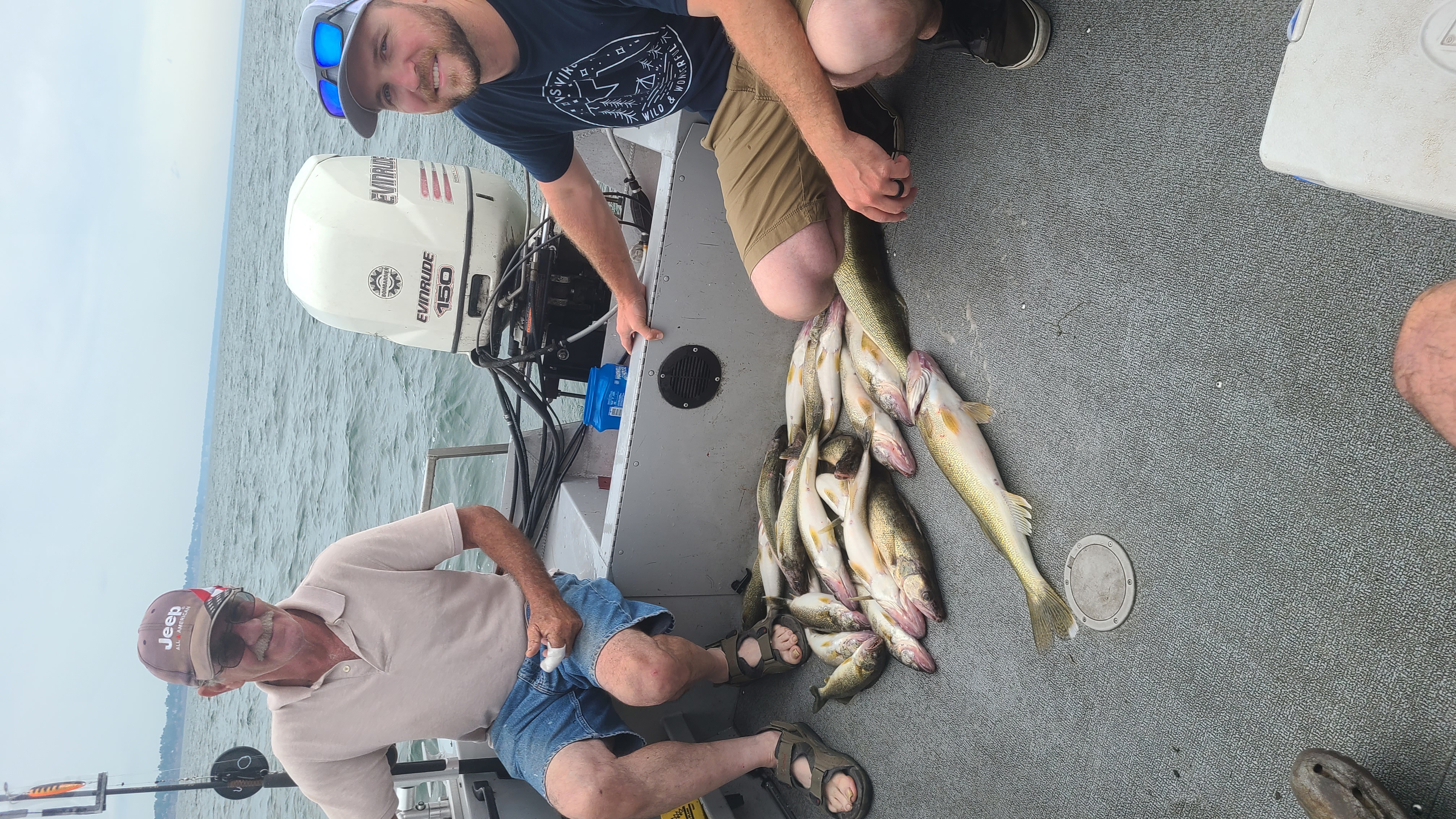 Fresh caught walleye displayed on fishing boat deck in Marblehead OH