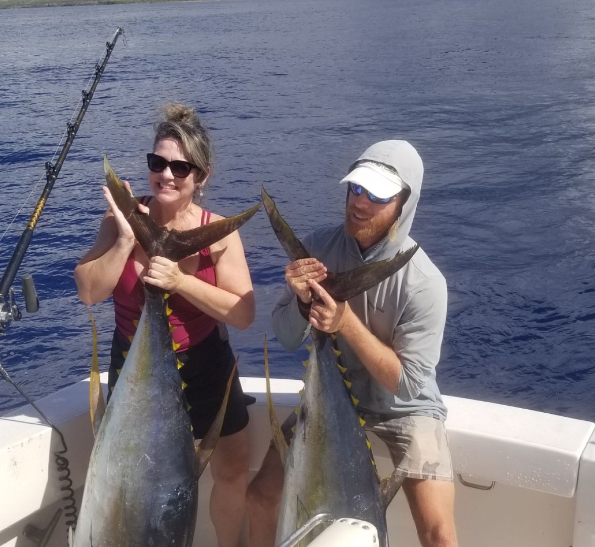 Two people fishing in Kailua-Kona
