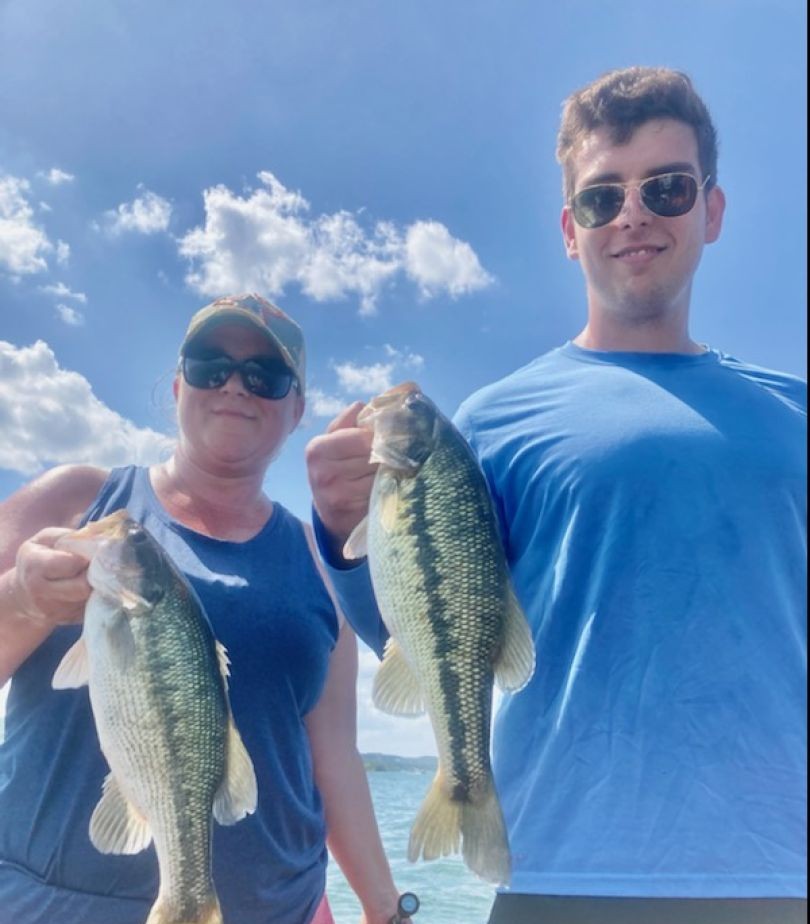 Two spotted bass caught fishing in Branson Missouri