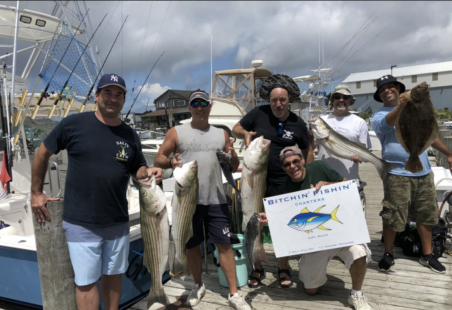 5 striped bass and southern flounder fish caught in NY