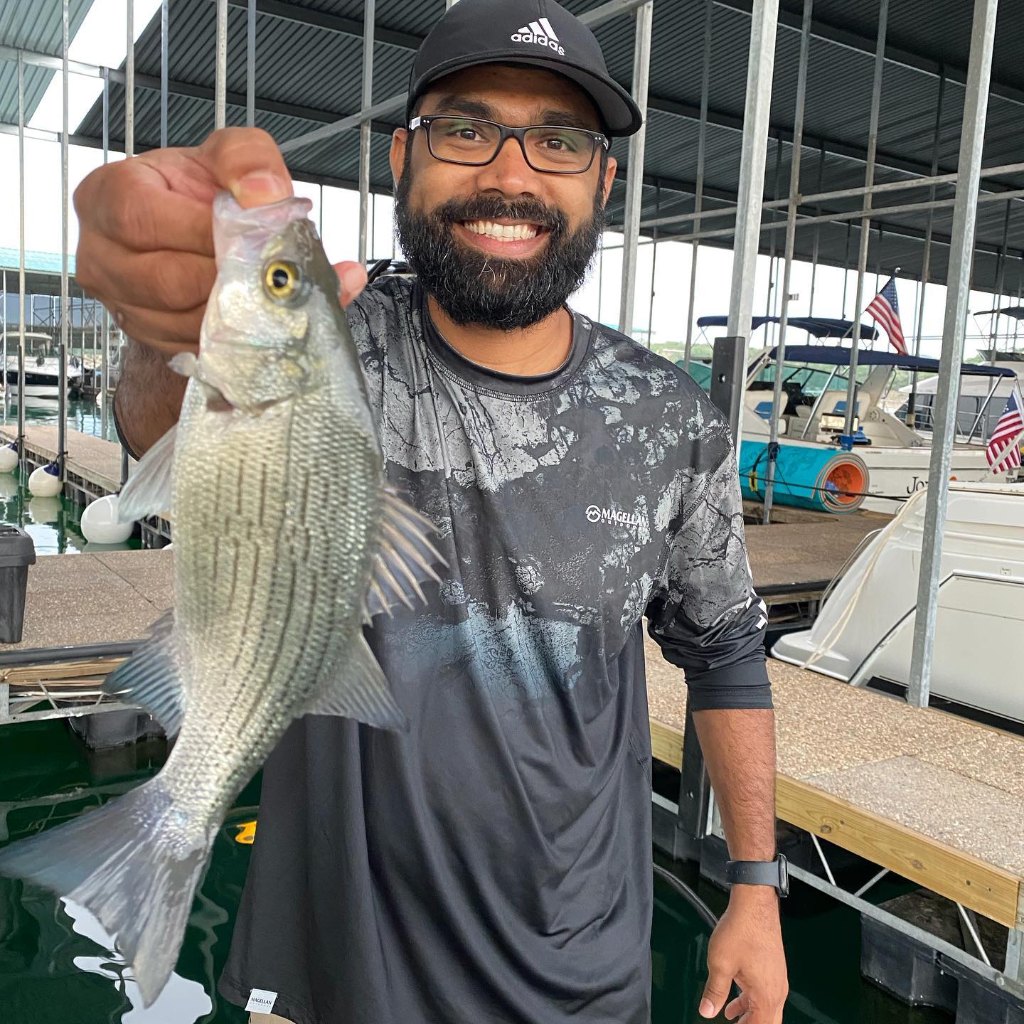 Photograph of a 17-inch white bass caught in TX