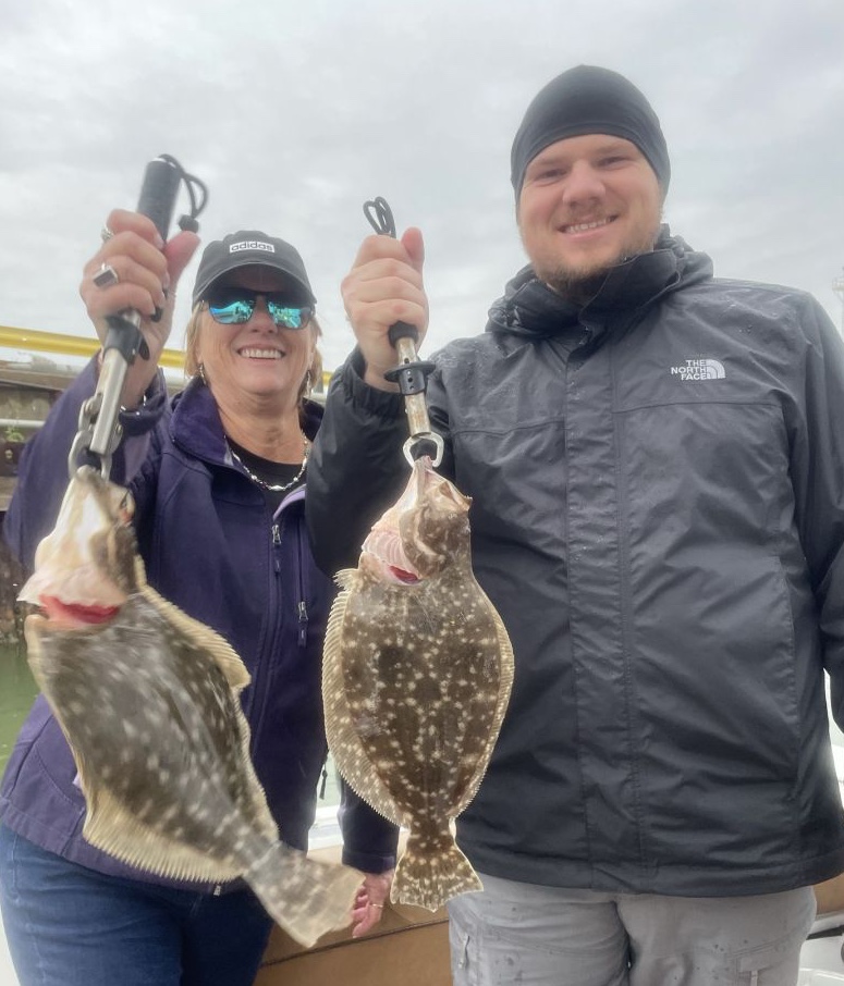 Two Southern Flounder fish caught in Galveston