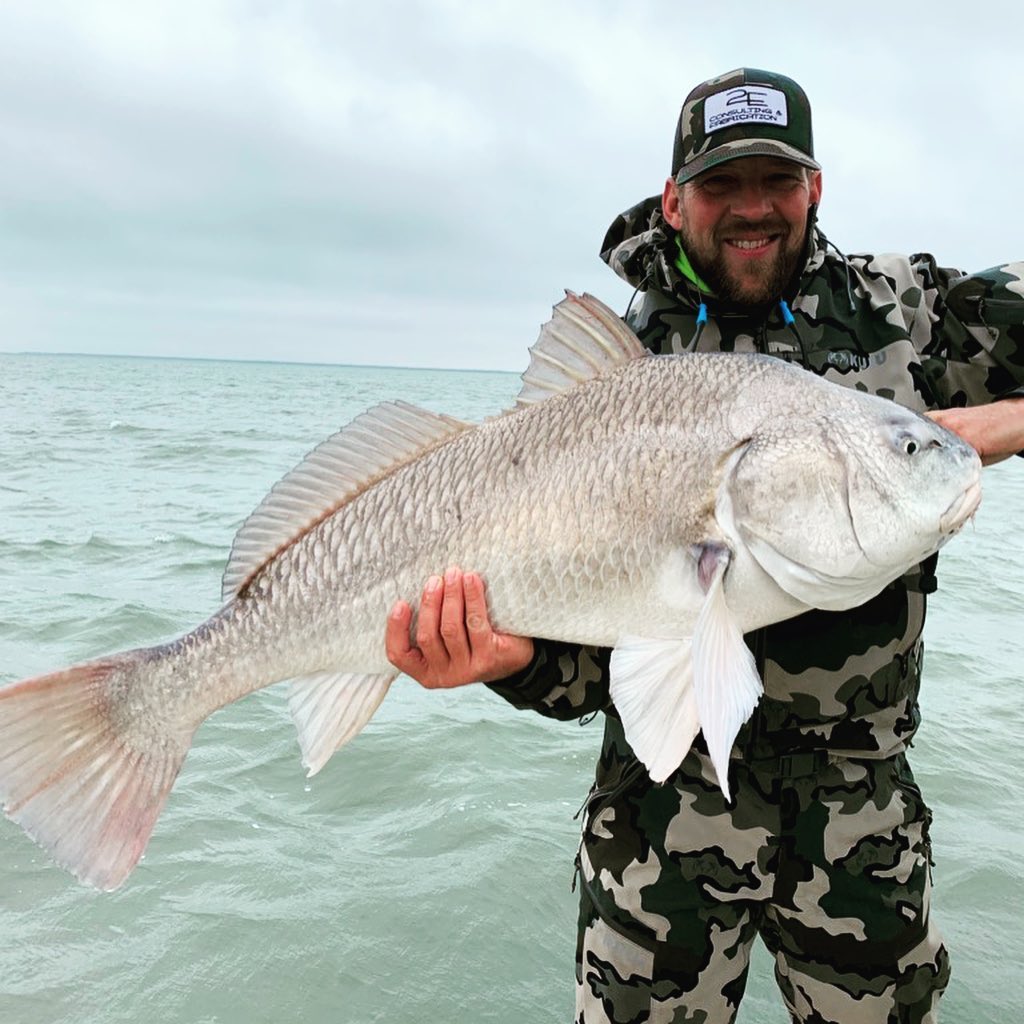 Impressive catch of a black drum fish measuring 31 inches in Port O'Connor