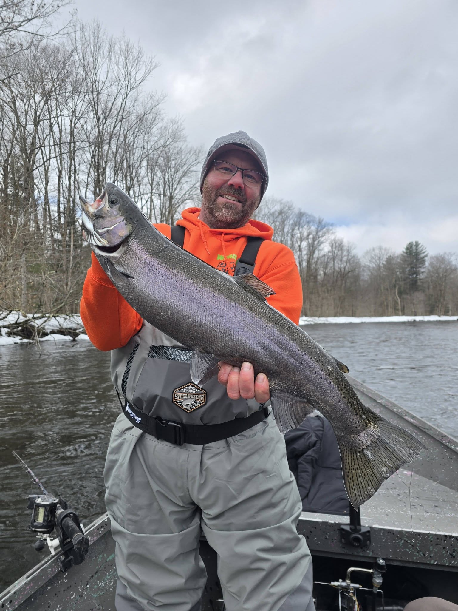Large rainbow trout caught while fishing in Altmar NY during winter