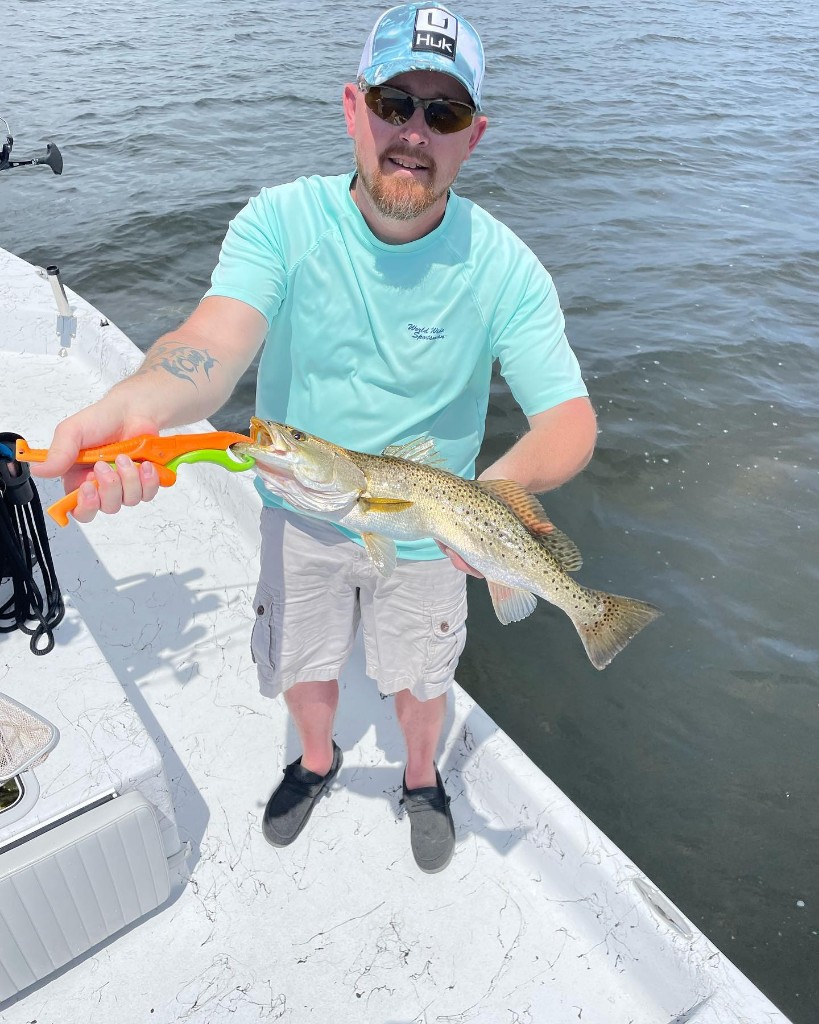 A single spotted weakfish measuring 16 inches, caught in FL
