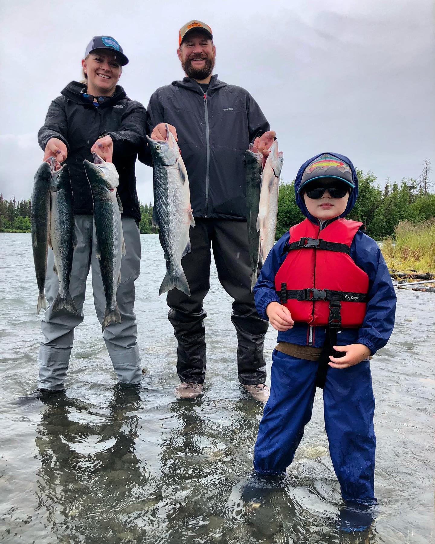 Four coho salmon caught while fishing in Alaska