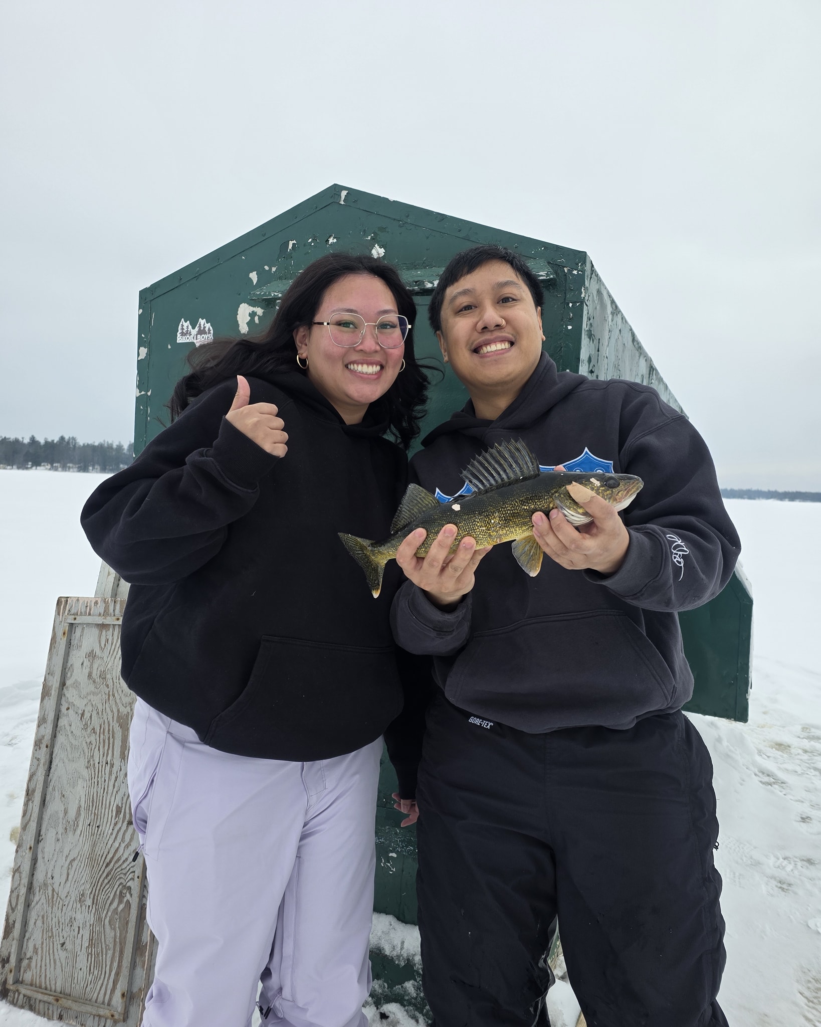 Ice fishing success with walleye catch in Gravenhurst ON