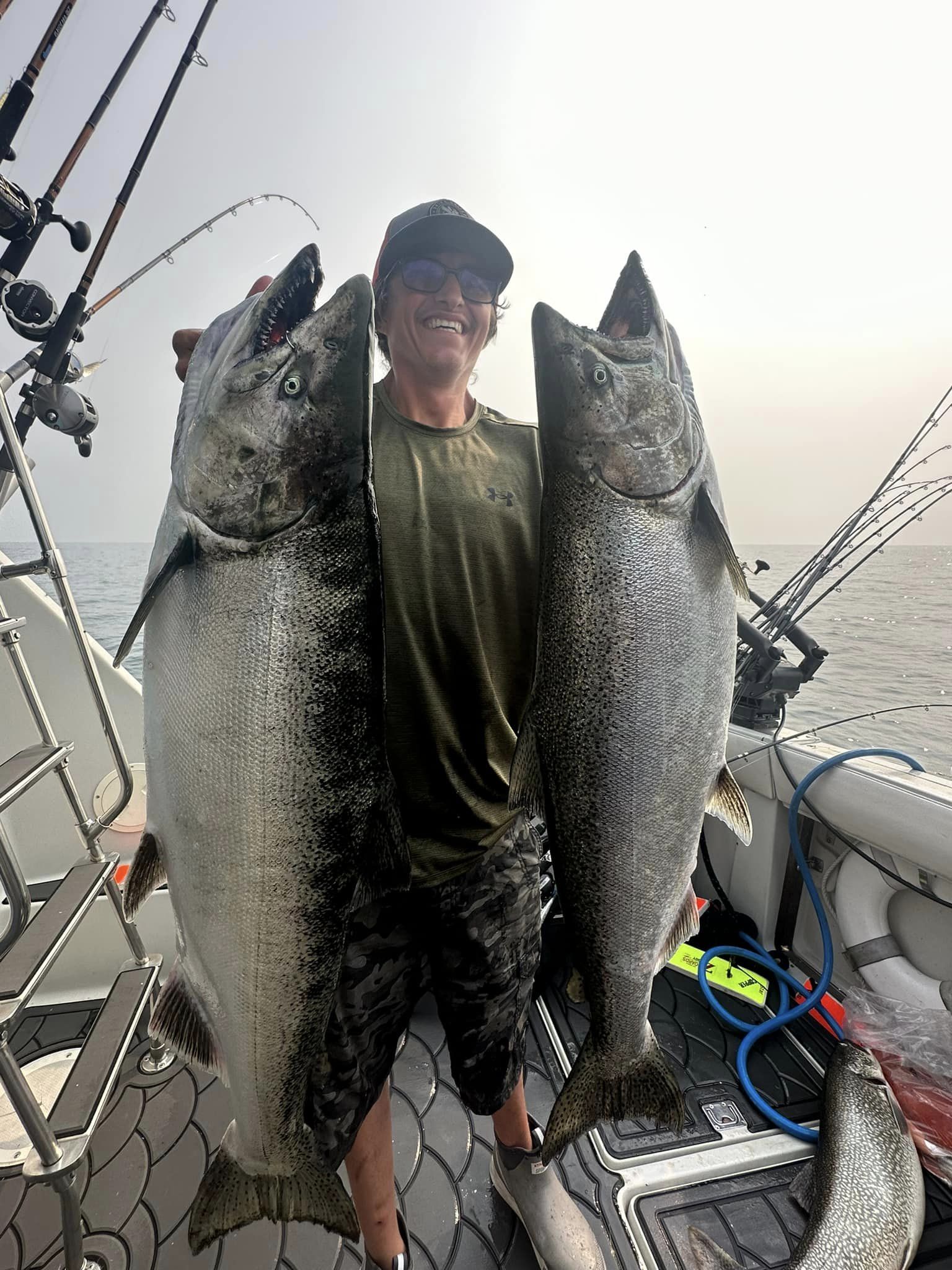 Two chinook salmon and coho salmon caught in WI