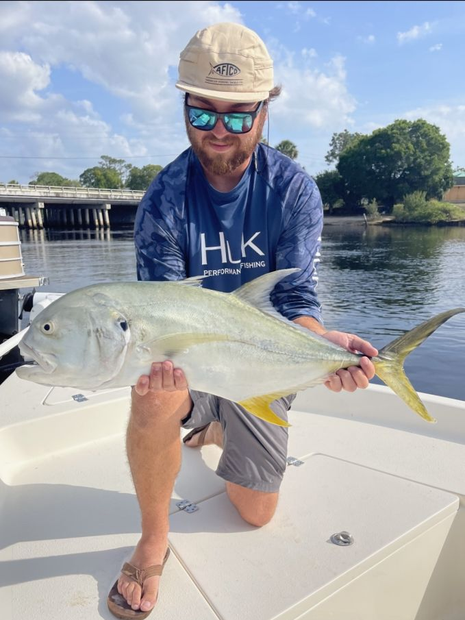 A Crevalle Jack fish being caught in FL